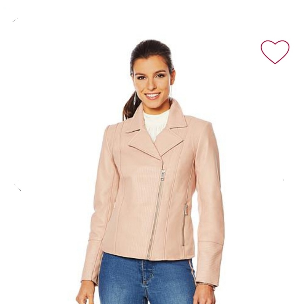 Guliana Faux Leather Moto Jacket Sz L Nude Color - Picture 2 of 8